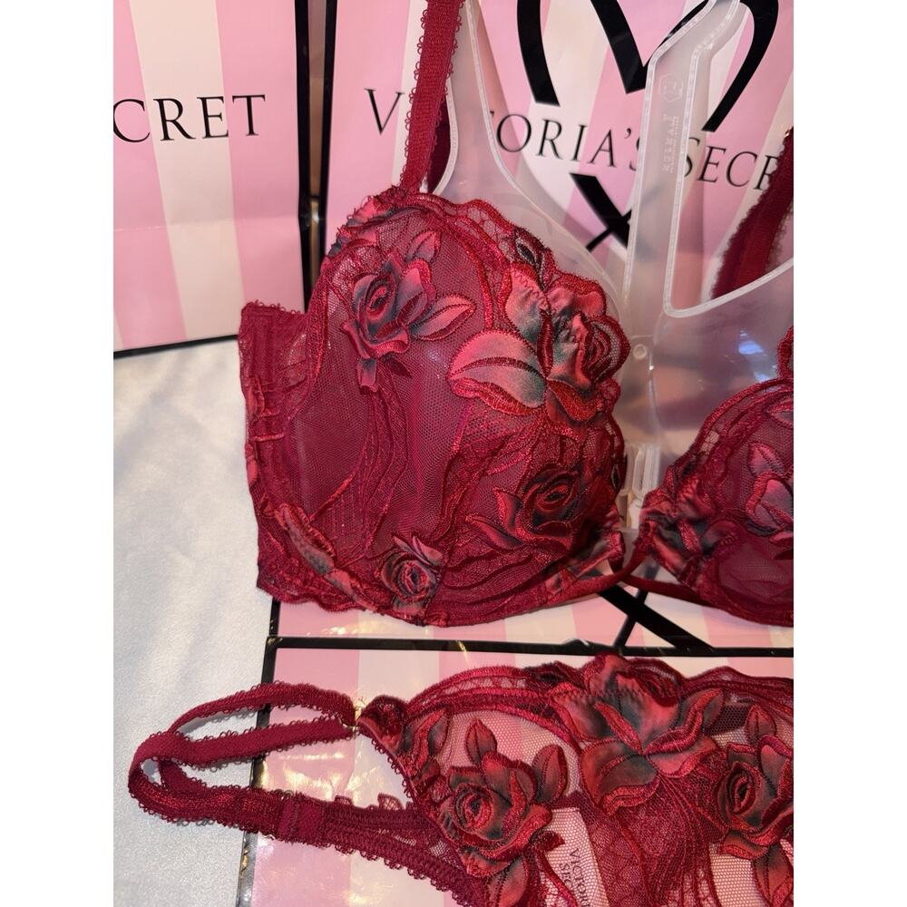 Victoria's Secret Bra Very Sexy Low Cut Demi Rose Print 38DD & Thong XL - Picture 2 of 9
